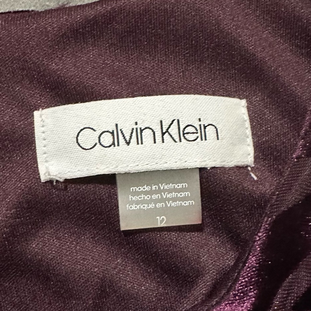 Calvin Klein Velvet Textured Mini Dress, Aubergine and Purple - Picture 3 of 3